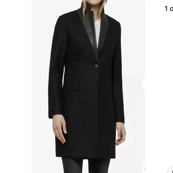 All Saints Leni Lea Wool Black Coat Jacket Leather